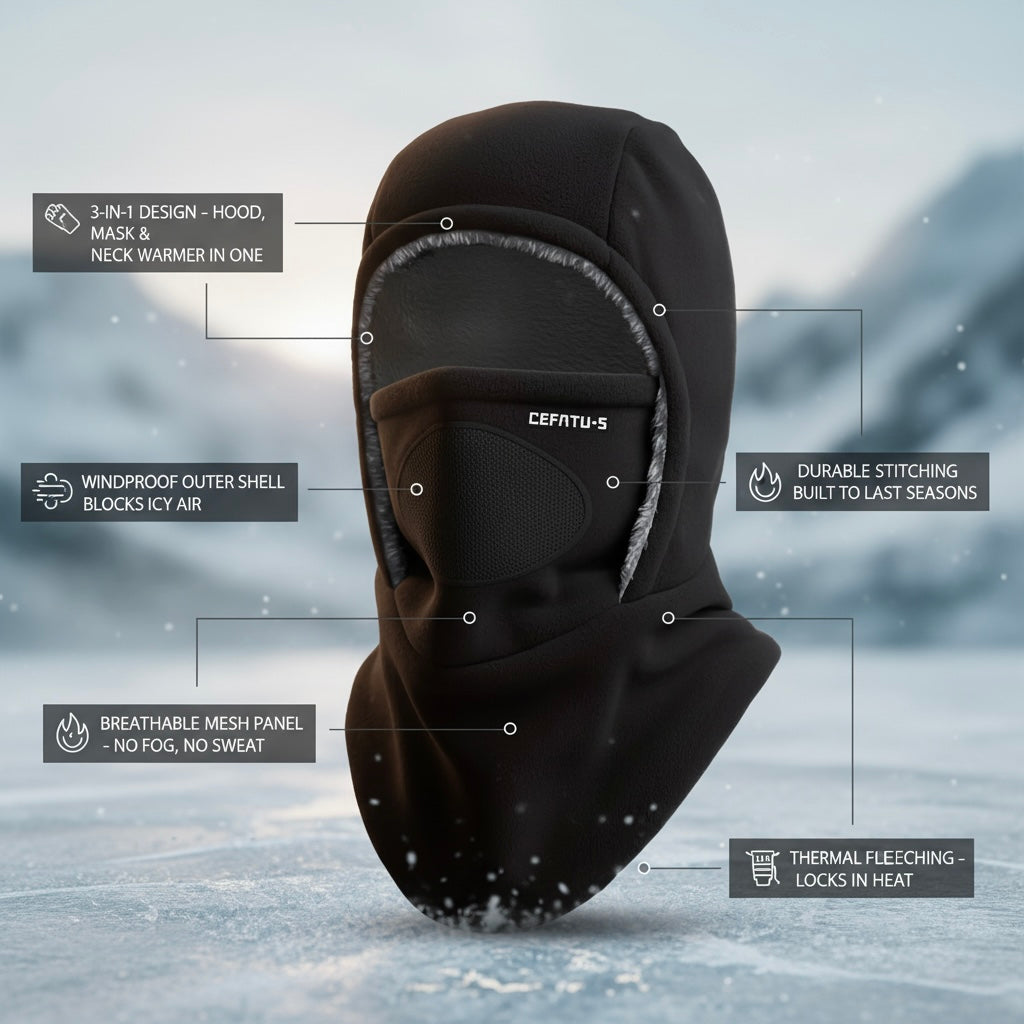 ThermaFleece Balaclava – Windproof 3-in-1 Winter Hat, Mask & Neck Warmer