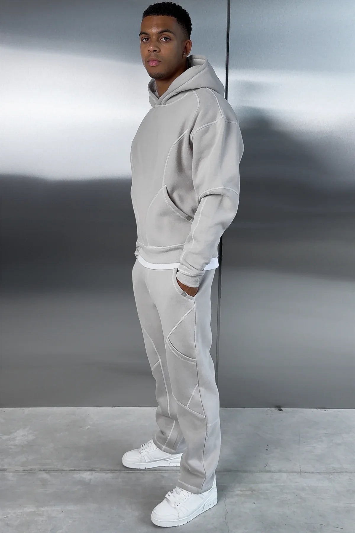 Grey Contrast Stitch Tracksuit Set (Hoodie + Joggers) | Pre Black Friday Offer