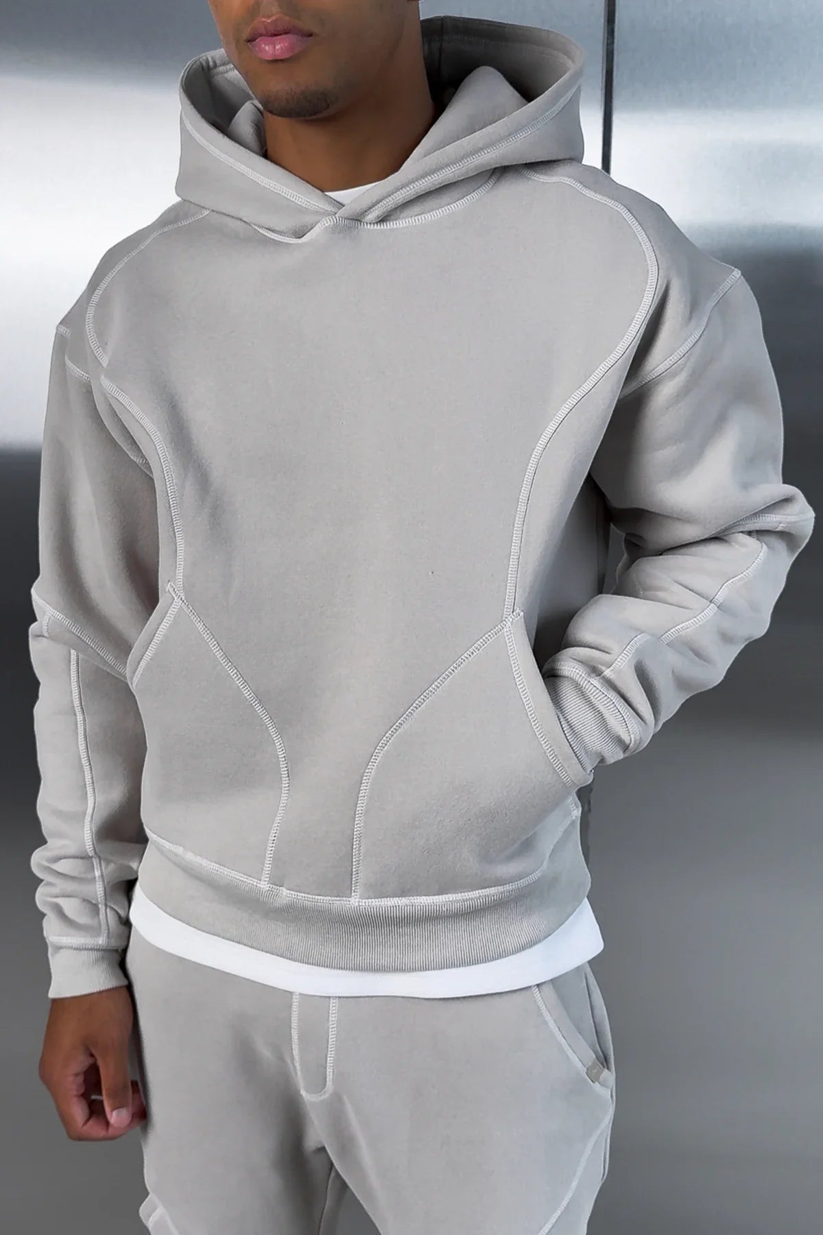 Grey Contrast Stitch Tracksuit Set (Hoodie + Joggers) | Pre Black Friday Offer