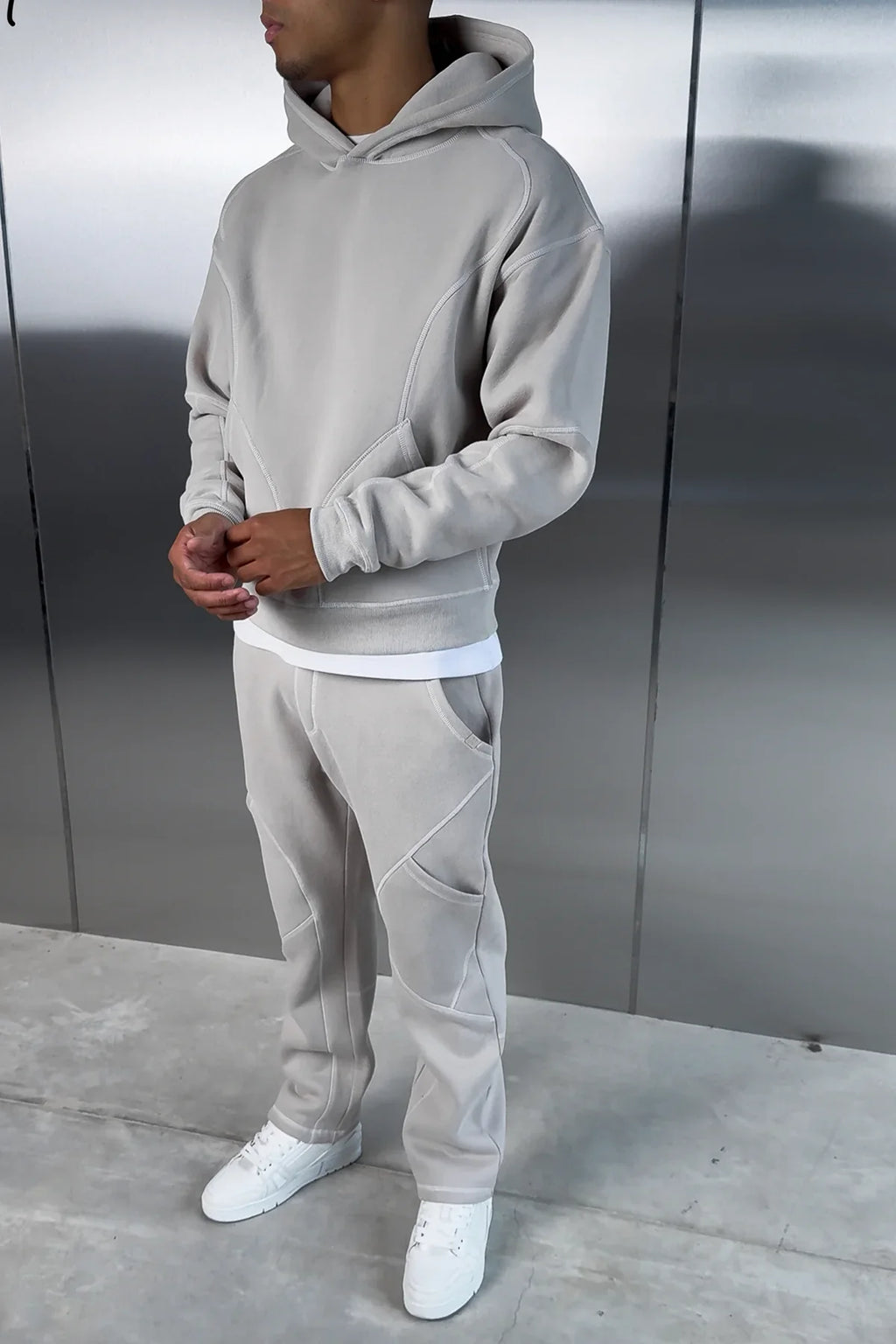 Grey Contrast Stitch Tracksuit Set (Hoodie + Joggers) | Pre Black Friday Offer