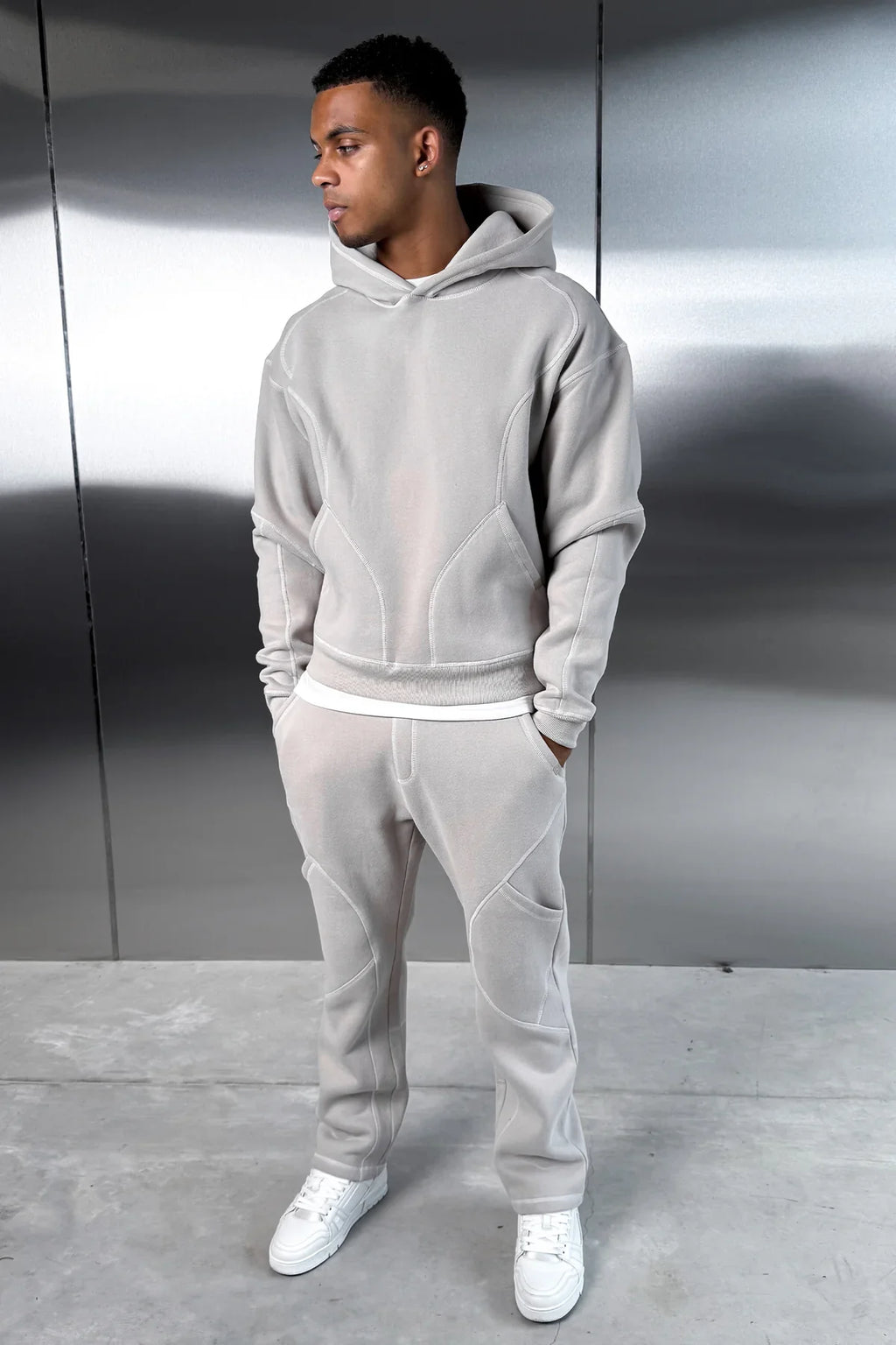 Grey Contrast Stitch Tracksuit Set (Hoodie + Joggers) | Pre Black Friday Offer