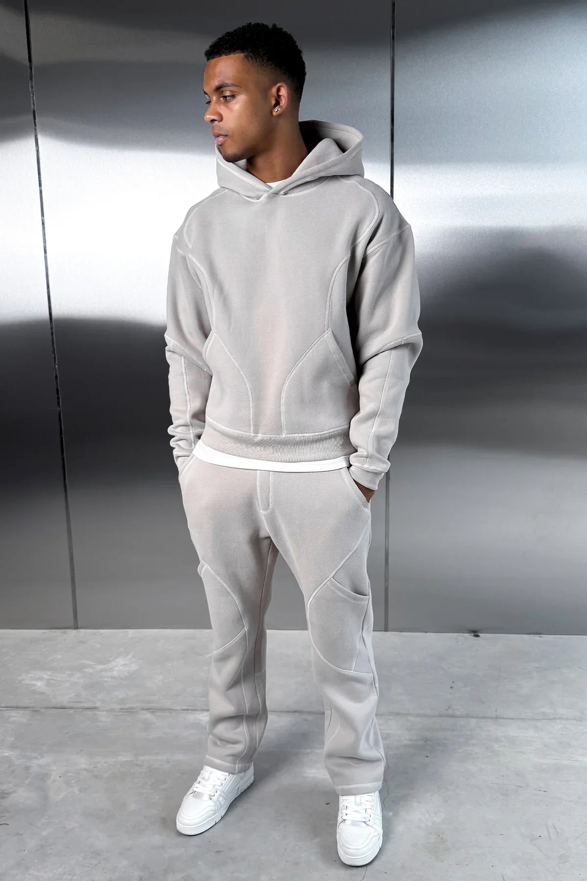 Grey Contrast Stitch Tracksuit Set (Hoodie + Joggers) | Pre Black Friday Offer